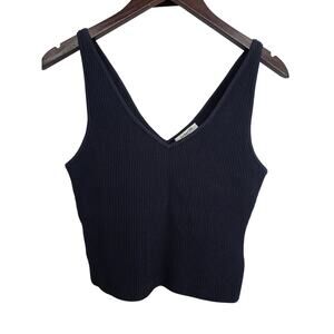 Babaton Sculpt Knit V Neck Tank Navy Blue Size Large